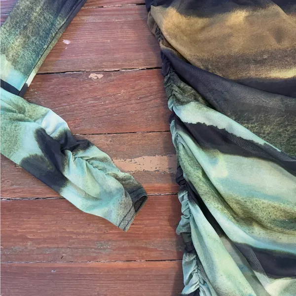 Anthropologie Ruched Sheer Mesh Bodycon Midi Dress Green Black XS🧡🍄 - Image 7