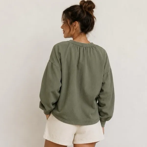Aerie Easy Street Olive Green Oversized Sweatshirt Size M Peasant Boho Cottage - Image 6