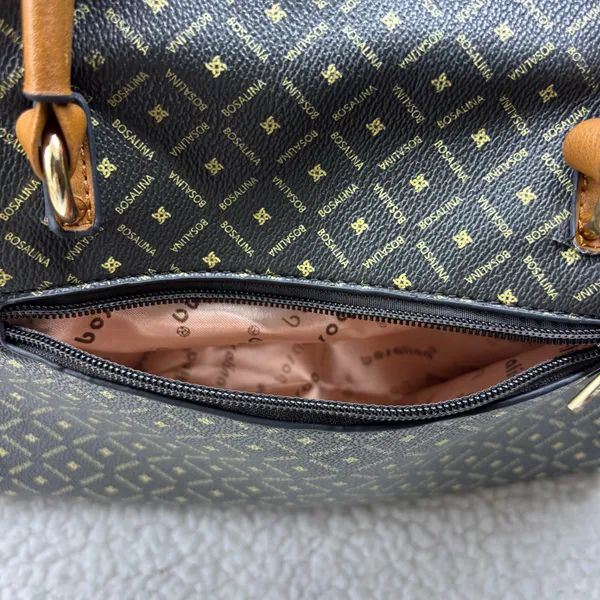 Bosalina y2k monogram bowler satchel bag Black/Tan classic print preppy casual - Image 7