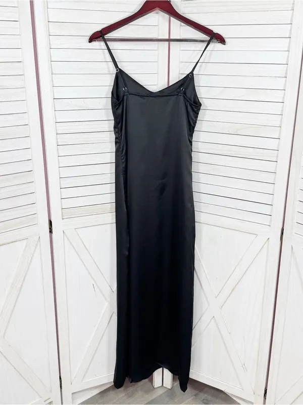 LBLC The Label Valarie Black Satin Slip Dress XS Midi Whimsigoth Party Coquette - Image 11