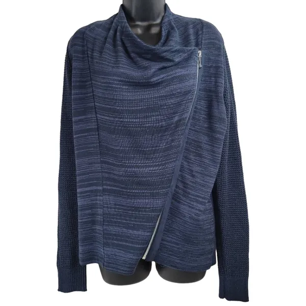 INC International Concepts Asymmetrical Zip Front‎ Blue Sweater - Image 10