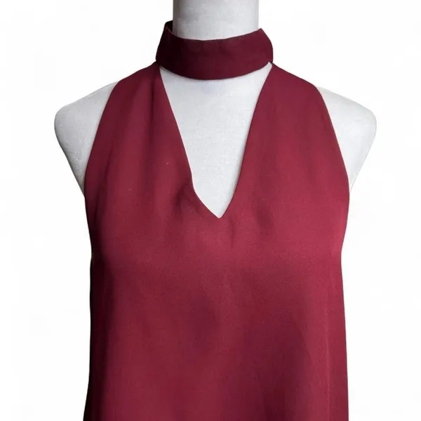 Wet Seal Maroon Choker Neck Sleeveless Blouse Medium Y2K Office Siren - Image 3