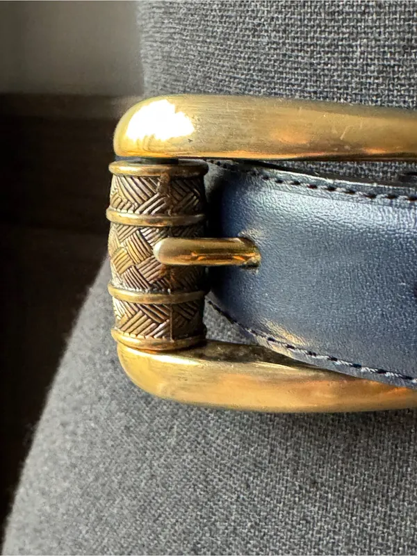 Brighton Navy Leather Belt with Gold-Tone Buckle - Image 2