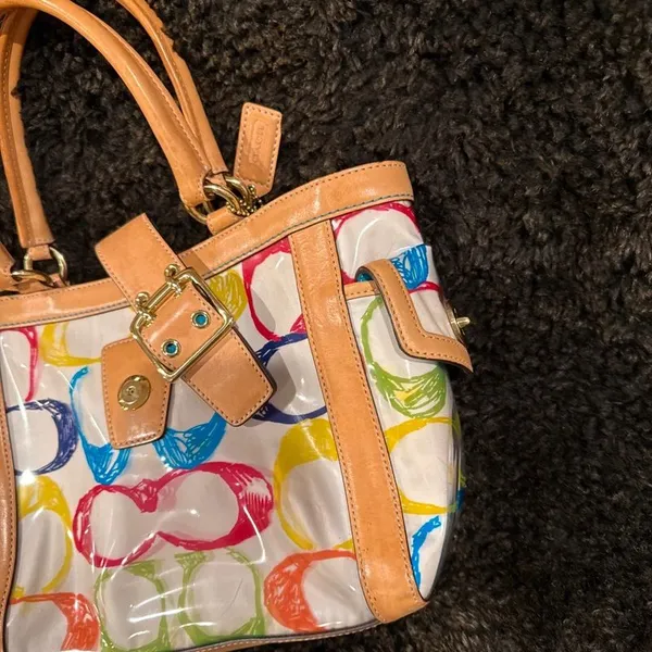 Coach Multicolor PVC Scribble Vachetta Leather Trim Tote Handbag Bag For Women - Image 5
