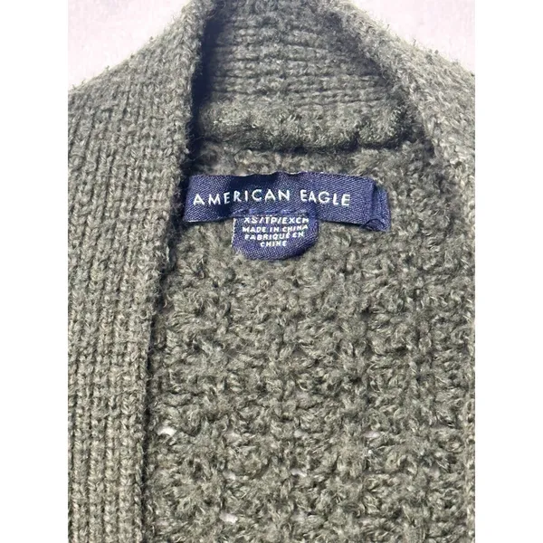 American Eagle Waffle Knit Cardigan Green Button Front Pockets Women’s XS - Image 2