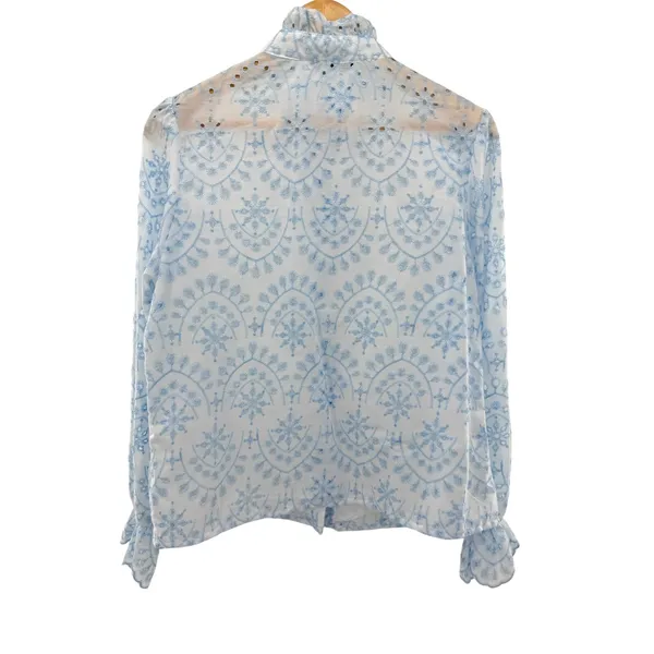 Simplee Eyelet Embroidered Ruffle Blouse Coquette‎ Feminine Delicate Girly L - Image 7
