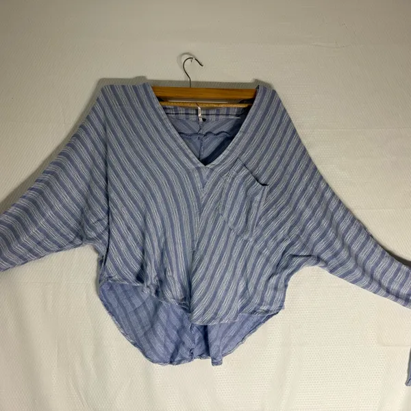 Free People Blue and White Striped Blouse - Image 2