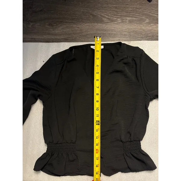 Topshop Black V-Neck Buttondown Smocked Peplum Top 2 Peasant Boho Classic Casual - Image 8