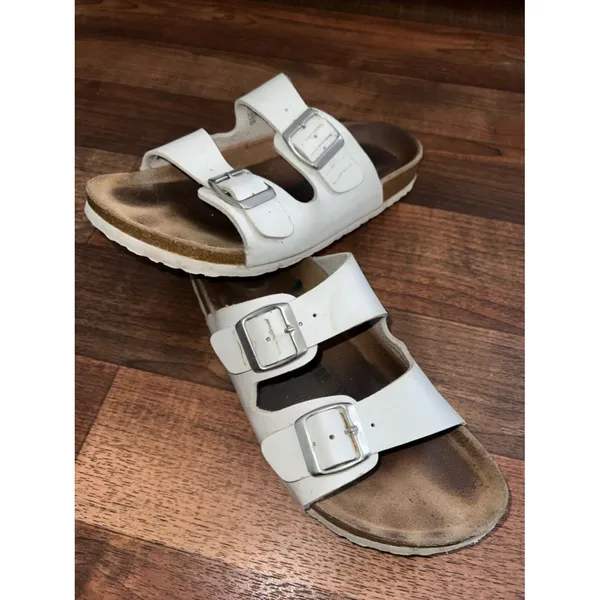 Cushionare White Double-Buckle Cork Footbed Slides - Image 2