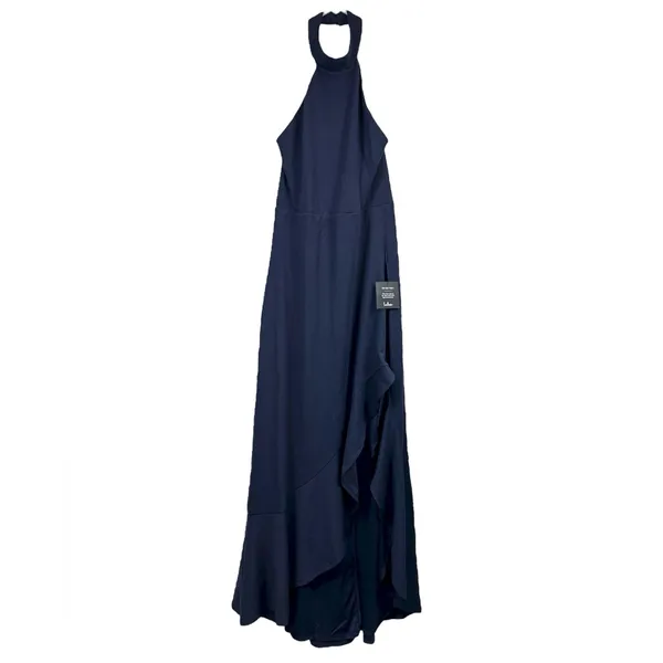 Lulus Women’s Majestic Perfection Navy Ruffled Halter Maxi Dress Size XL NWT - Image 3