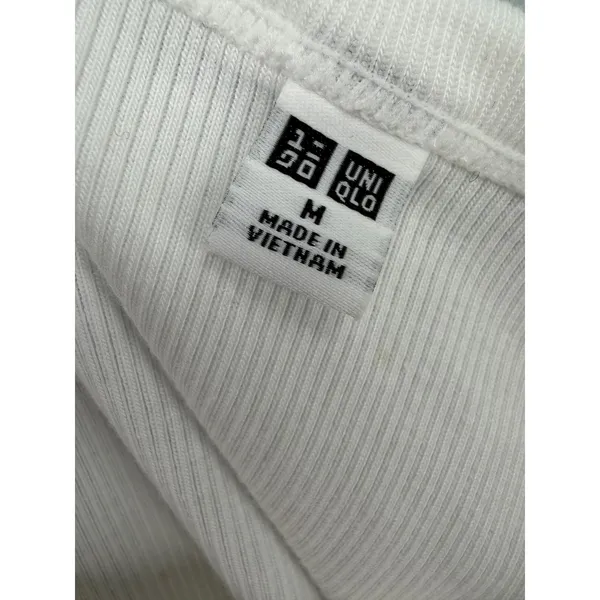 Uniqlo Womens Ribbed Long Sleeve Top White Crew Neck Minimalist‎ M - Image 4