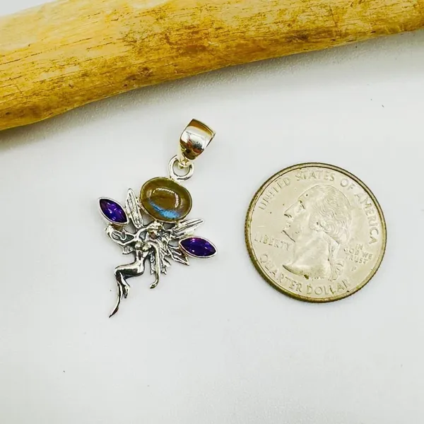 Fairy Labradorite & Amethyst 925 Sterling Silver Pendant - Image 5