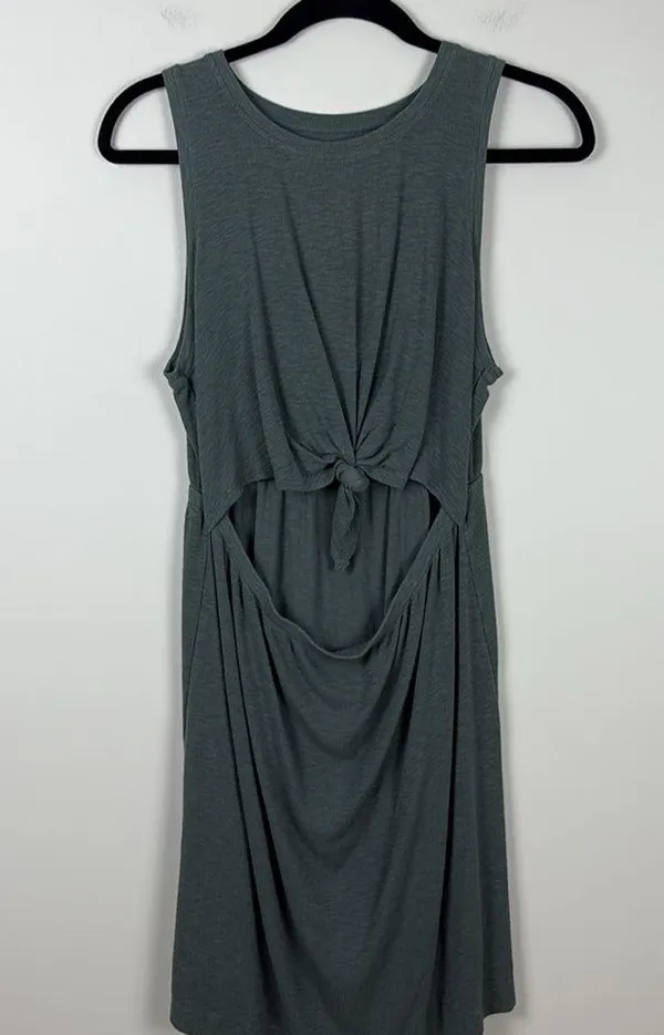 Aerie Cutout Ribbed Dress Knot Tie Green Women’s Size Medium Mini Lightweight - Image 3