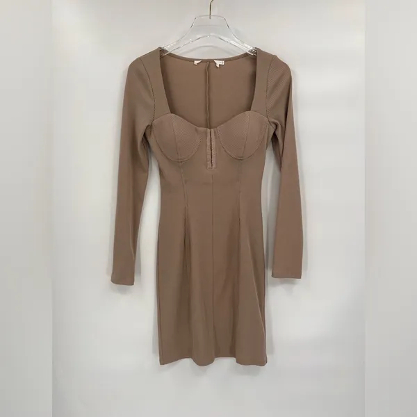 REVOLVE astr the label taupe tan long sleeve ribbed‎ mini dress size small - Image 3