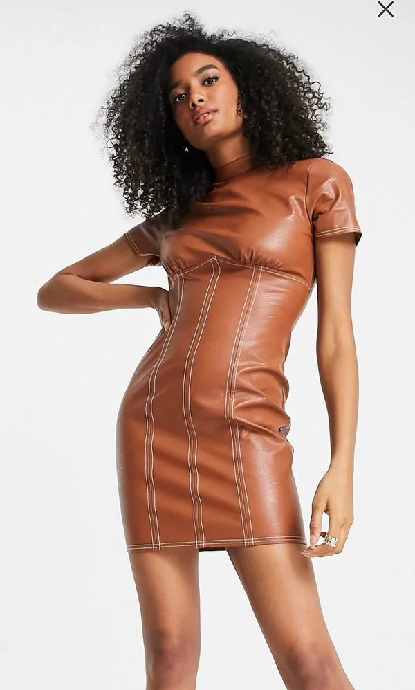 ASOS Brown Pleather Mini Dress - Image 2