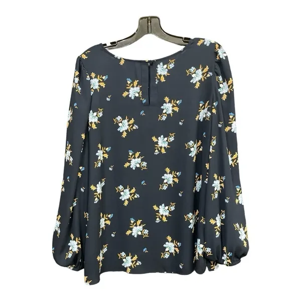Loft Women's Size L Blouse Top Long Sleeve Blue Floral Polyester Crew Neck - Image 5