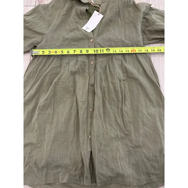 New In Olive Green Babydoll Tunic Dress Long Sleeve Button Down‎ Small NWT - Image 6