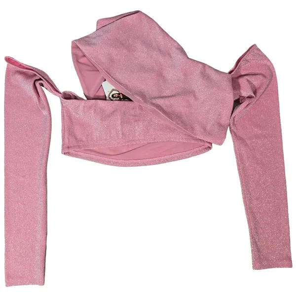Naked Wardrobe Pink Sparkle Long Sleeve Wrap Crop Top‎ Shirt Womens Size L T2285 - Image 2
