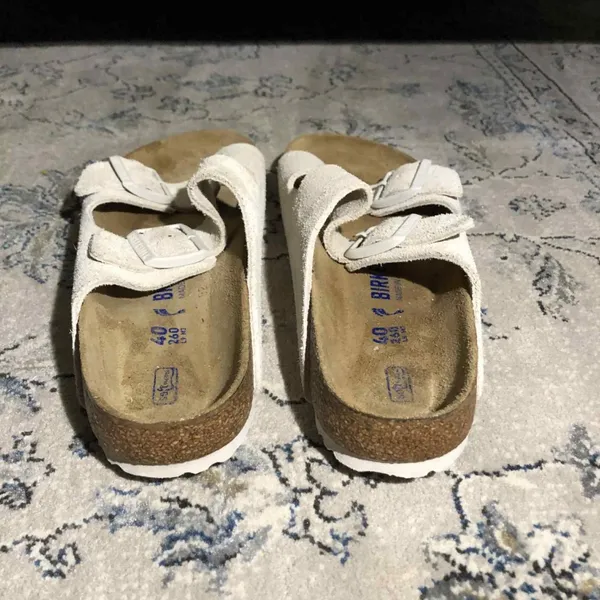 Birkenstock Arizona Soft Slide Sandal Antique White Suede - Image 6