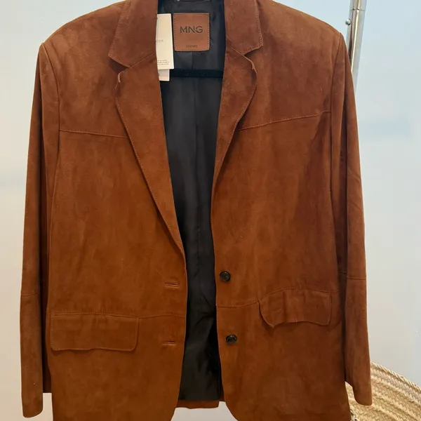 Mango Brown 100% Genuine Suede Leather Blazer Jacket – Women’s Size S– NWT - Image 5