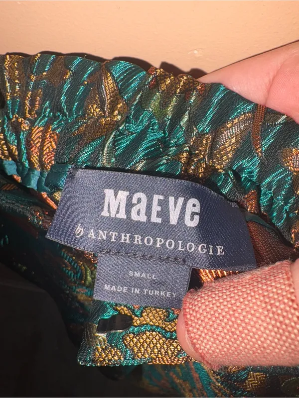 Anthropologie Maeve Melyssa Floral Jacquard Metallic Green Trousers - Image 3