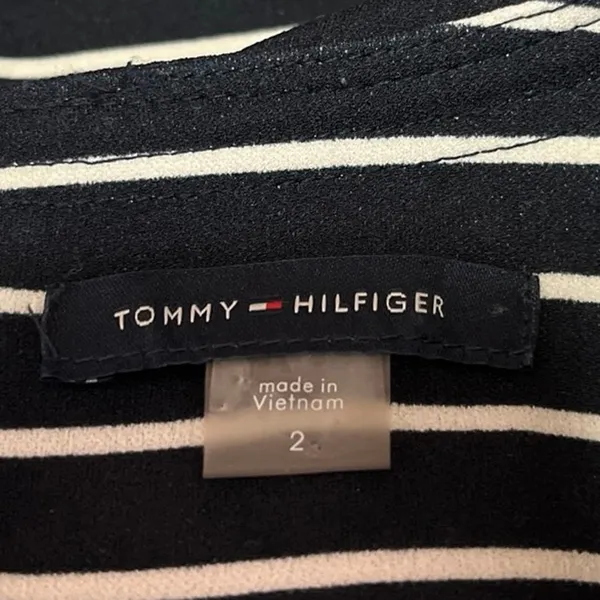 Tommy Hilfiger Women's Blue Striped Short Sleeve Split Neck Mini Sheath Dress 2 - Image 6