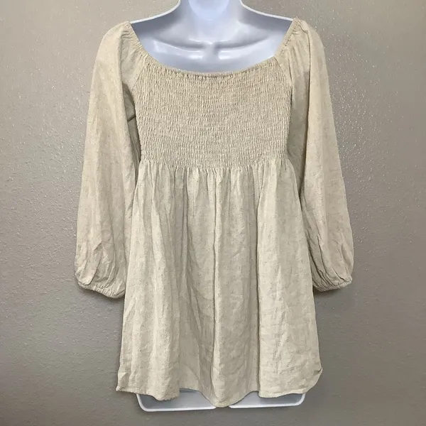 Cream Peasant Blouse S Smocked Gauzy Cottagecore Renaissance Fair‎ Babydoll Boho - Image 2