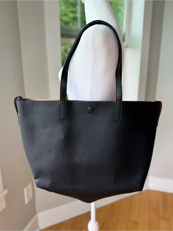 Source Unknown Black Pebbled Vegan Leather Oversized Tote Shoulder Bag - Image 2
