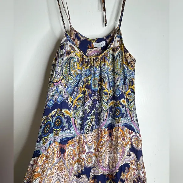Johanne Beck Floral Paisley Print Silk Lace Tiered Maxi Dress Strap Boho. SZ S/M - Image 3
