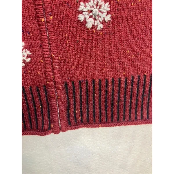 Hannah‎ Womens Large Red Wool Blend Snowflake Full Zip Sweater Vest Mock Neck - Image 6