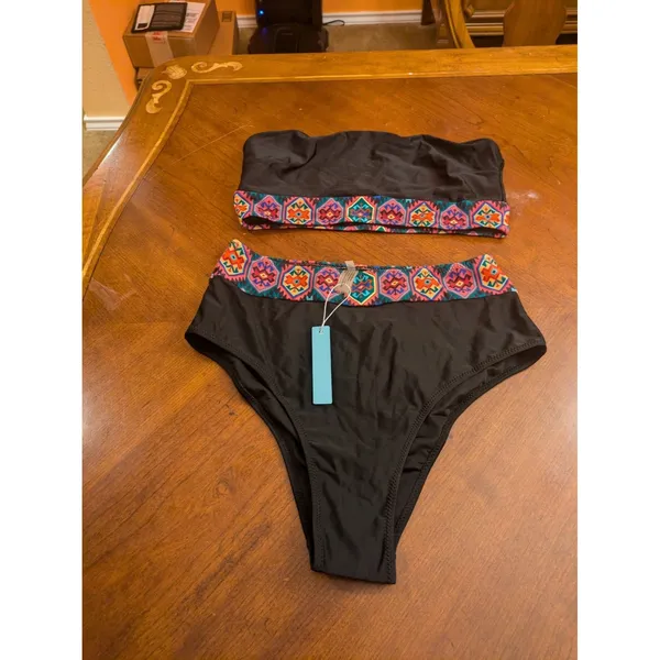 Live Life On The Beach Bikini Bottom Set Black Large High Rise Beach NWT - Image 4