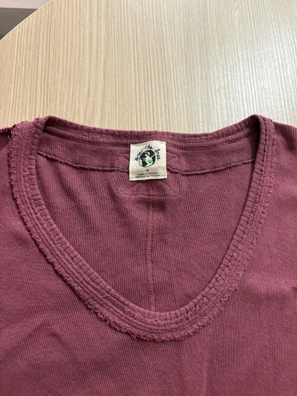We The Free Long Sleeve Top Medium Maroon Thumbholes Deep Scoop Neck Cotton - Image 2