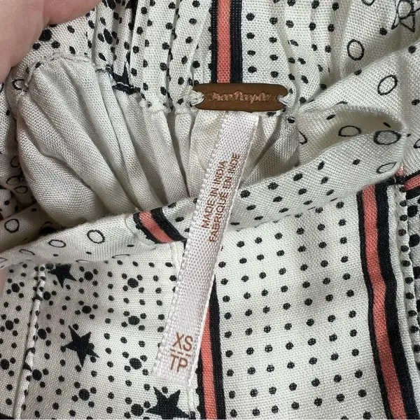 Free People White Dot Star Print High Rise Tie Waist Wide Leg‎ Pants - Image 3