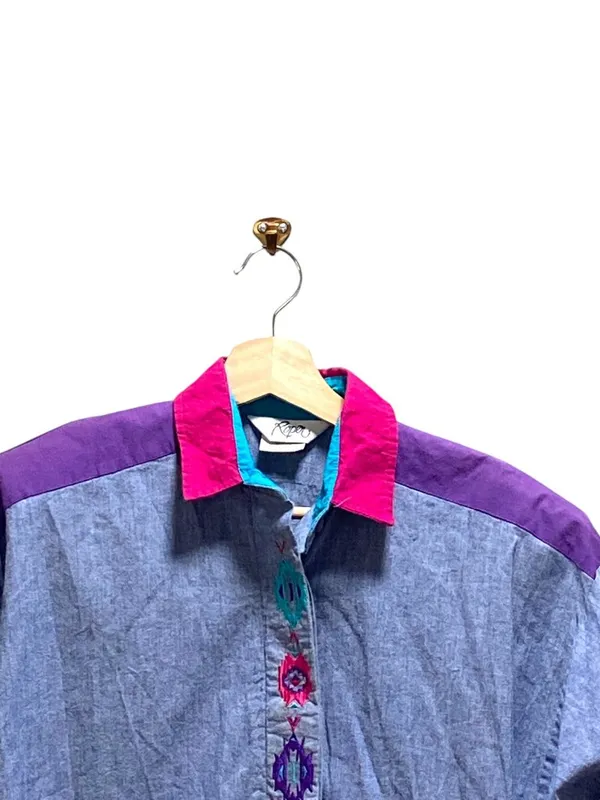 Roper Embroidered Western Shirt Blue Size M Rodeo Southwestern Vintage Cowgirl - Image 6
