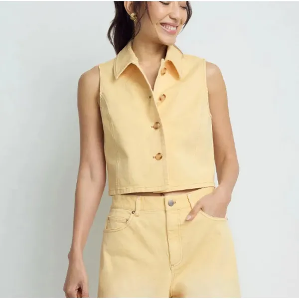 Tanya Taylor Butter Yellow Denim Vest Top SIZE 4 Waistcoat Western Designer $345 - Image 4