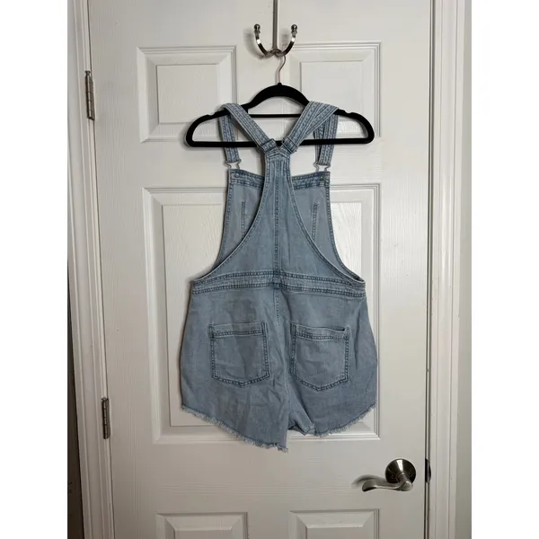 AERIE Denim Shortalls Raw‎ Hem Size S - Image 2