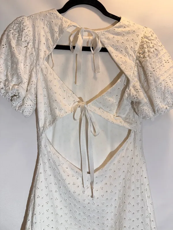 Free People Apricot Rose Sky Blue Puff Sleeve Ruffle Mini Dress Size XS - Image 10