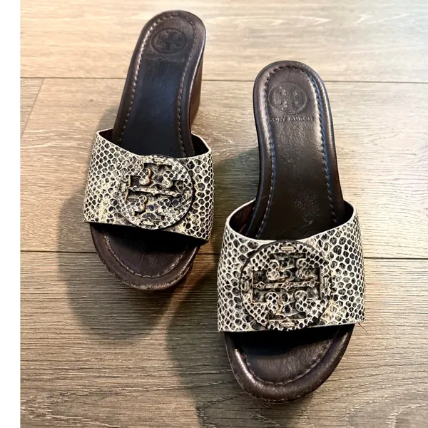 Tory Burch Snake Print Open‎ Toe Wedge Sandal 6M - Image 2