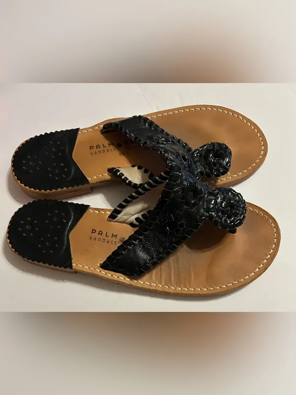 Palm Beach Sandals Black Leather Woven Thong Sandals - Image 2