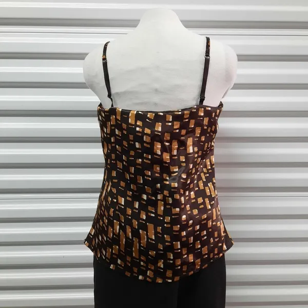 New York & Company Shirt Womens Medium Brown Faux Wrap Sleeveless Top Blouse - Image 2