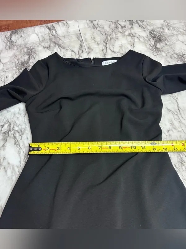Calvin Klein Black Midi Sheath Dress Tiered Mesh Sleeves size 2 Classic - Image 10