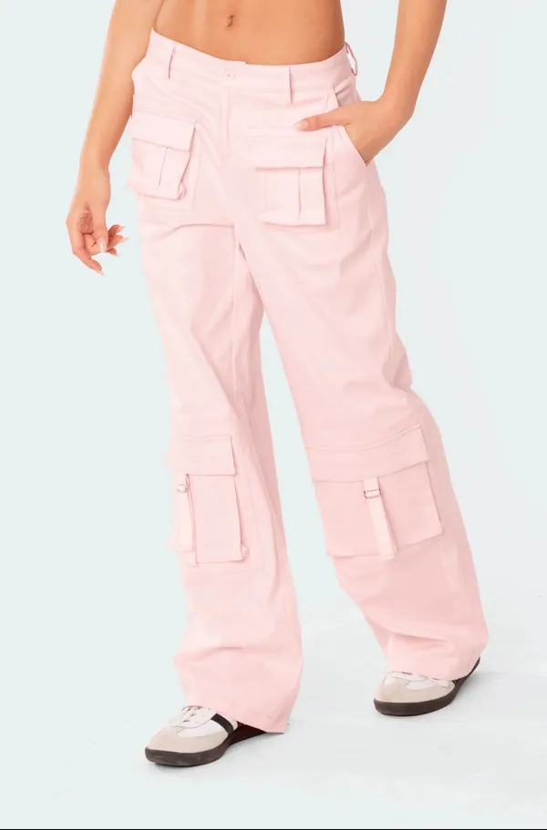 Edikted Light Pink cargo low rise pants - Image 3
