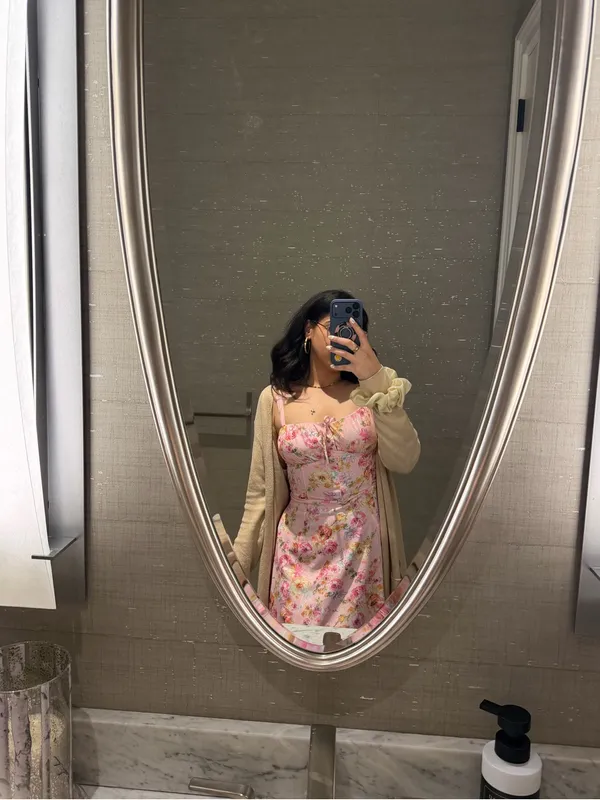 🌷 Pink Floral Cottagecore Midi Dress - Image 7