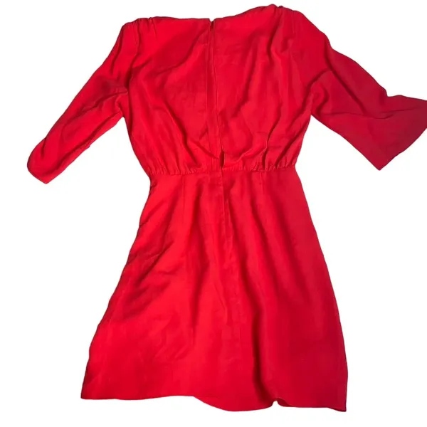 Amanda Uprichard Red Ruched V-Neck Bell Sleeve Mini Dress‎ XS - Image 5