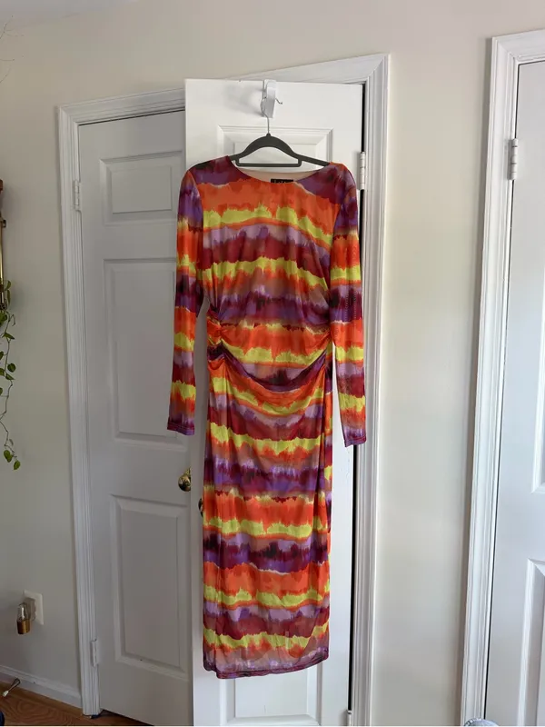 Nicole Miller Mesh Ruched Tie Dye Maxi Dress Multicolor Size 10 - Image 5