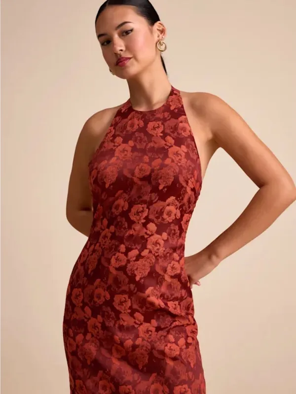 Lulu's Rust Red Floral Halter Maxi Dress - Image 4