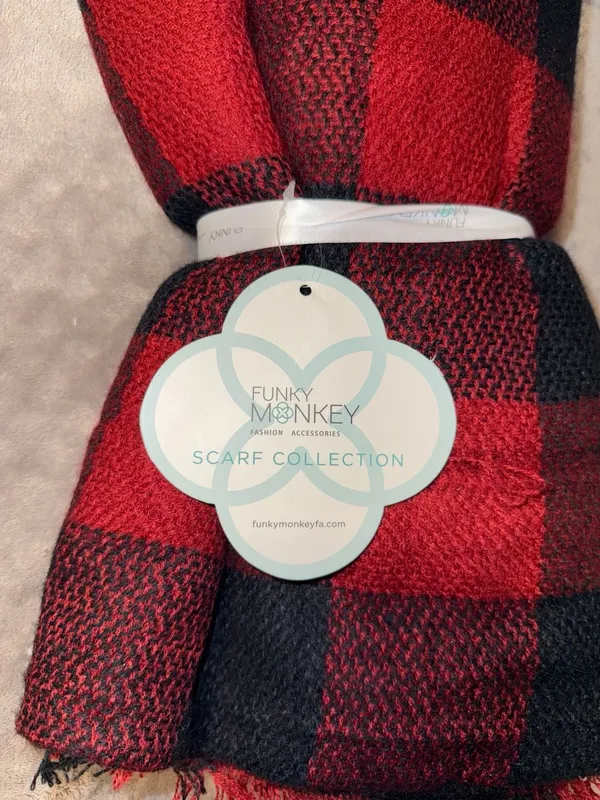 Funky Monkey Fashion Accessories Red and Black Buffalo Check Scarf - Image 2