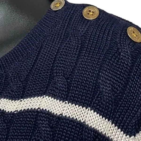 Womens Lauren Ralph Lauren Navy Blue Boatneck Gold Button Nautical Sweater 3X - Image 2