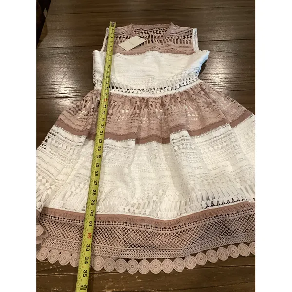 Alexis Embroidered Lace Melania sleeveless fit flare mini Dress White & Beige S - Image 6