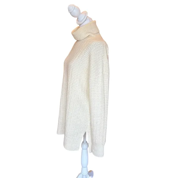Theory Wool Oversized Turtleneck Tunic Sweater Womens Small Ivory Chunky Knit - Image 3